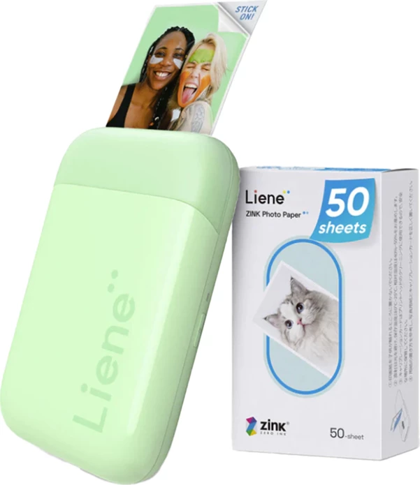 Printer foto portativ Liene Pearl KW001-65024 2x3\", Zink, Bluetooth 5.0, USB-C, me 50 fletë, e gjelbër