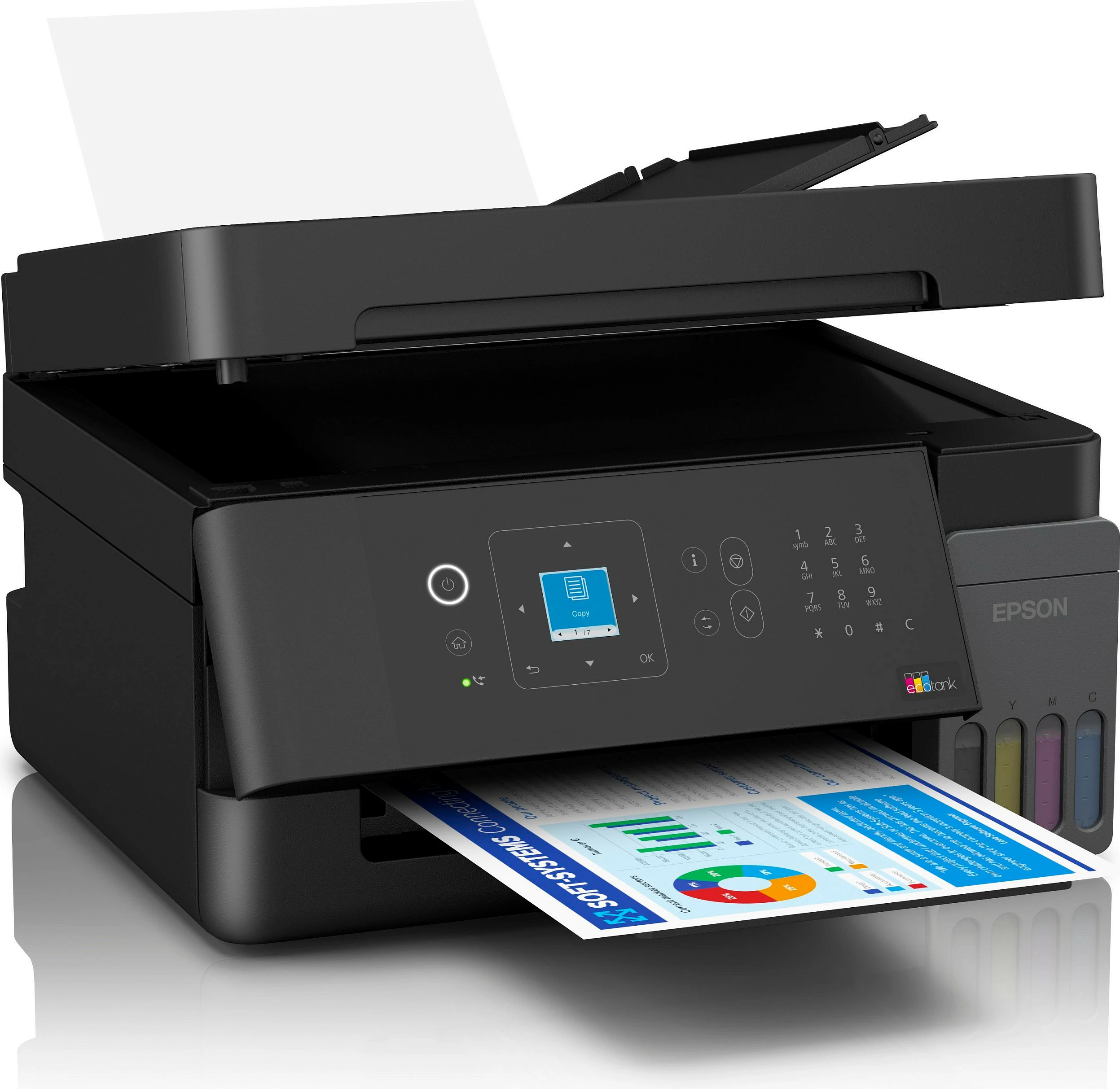 Printer multifunksional Epson EcoTank ET-4905, inkjet me ngjyra A4, Wi‑Fi/Ethernet, ADF, i zi