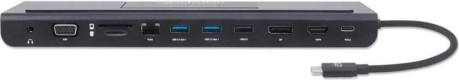 Docking station MANHATTAN USB-C 11-in-1, 4K, 3 monitorë, e zezë
