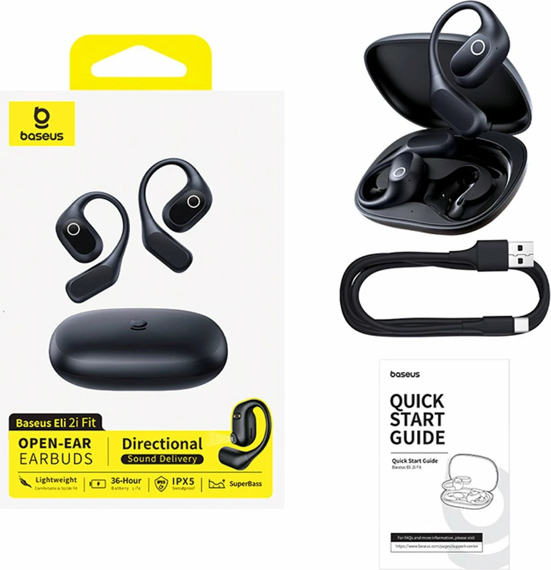 Kufje wireless Baseus Eli 2i Fit OWS Bluetooth 6.0 IPX5 40 orë, të zeza