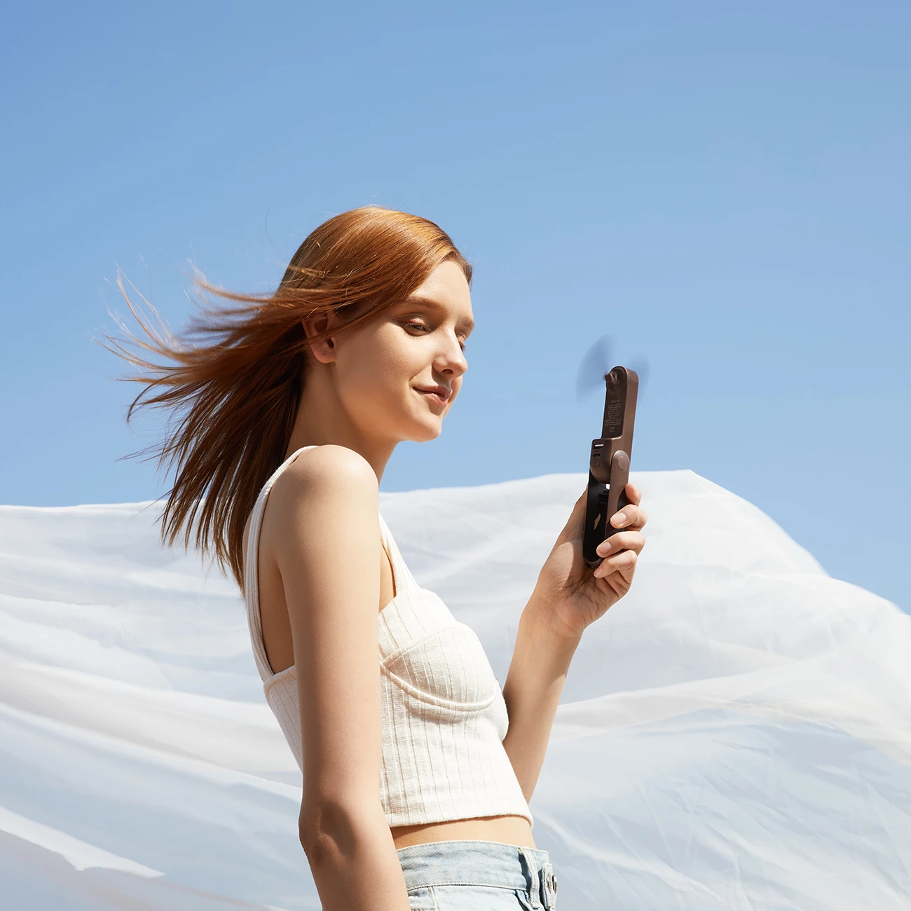 Ventilator dore Jisulife Life8 Plus 4500 mAh, USB-C, me power bank dhe llambë LED, kafe, set