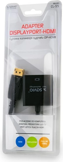 Konvertues Savio CL-55, DisplayPort- HDMI,Type A, 0.2 m, e zezë