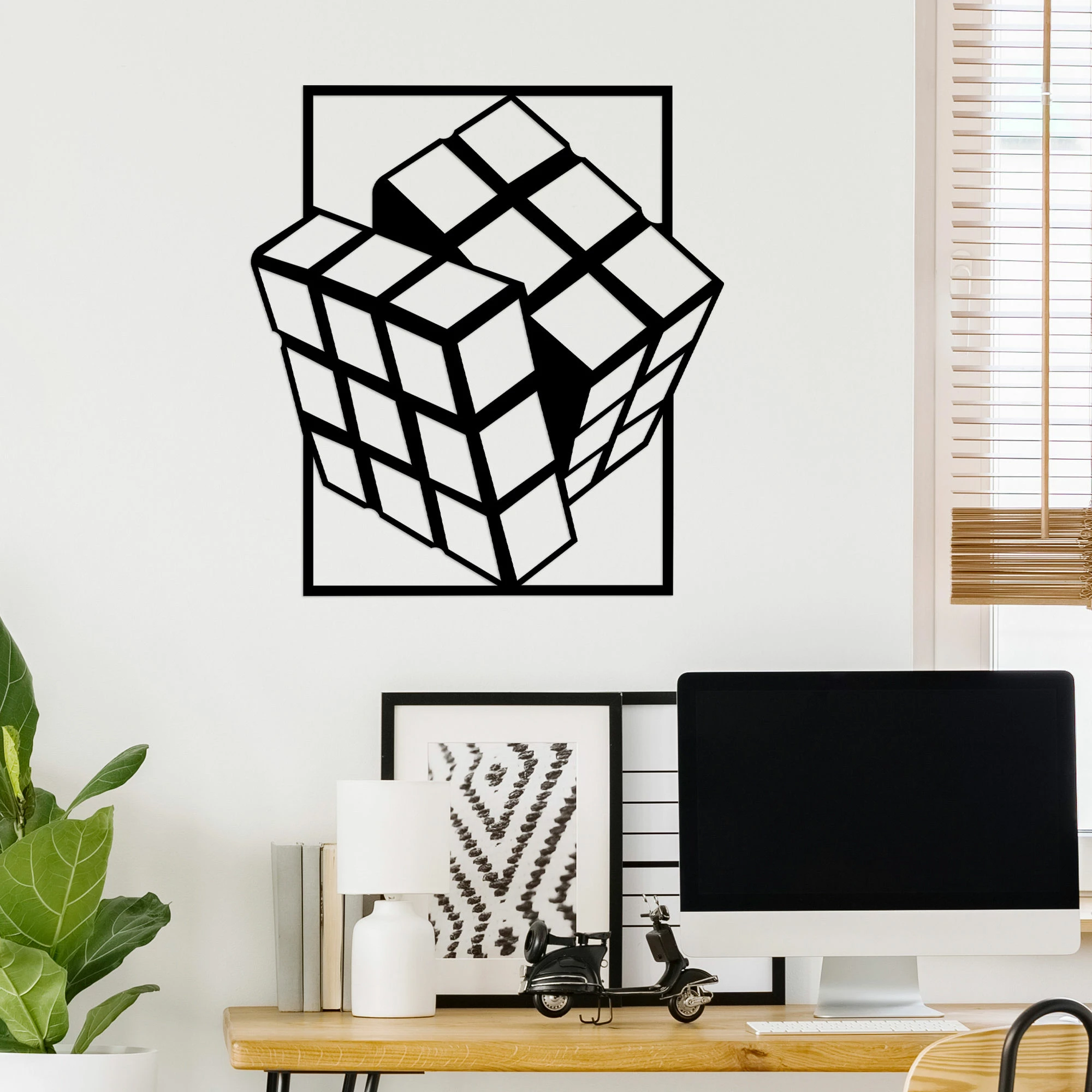 Aksesor metalik dekorativ për mur, Rubik's Cube, ngjyrë e zezë