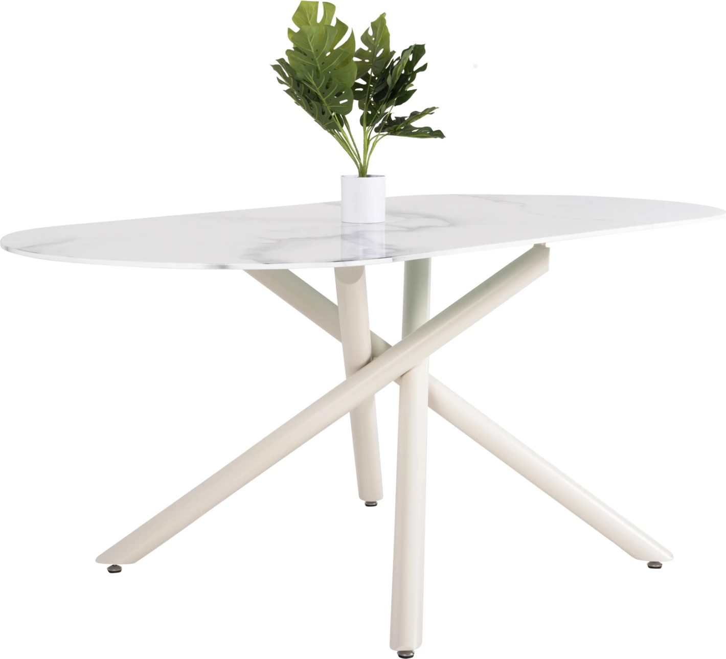 Tavolinë ngrënieje PRENTIS FH9770.01, sipërfaqe qeramike 12mm, mermer i bardhë, këmbë metalike të bardha, 180x90x76H cm