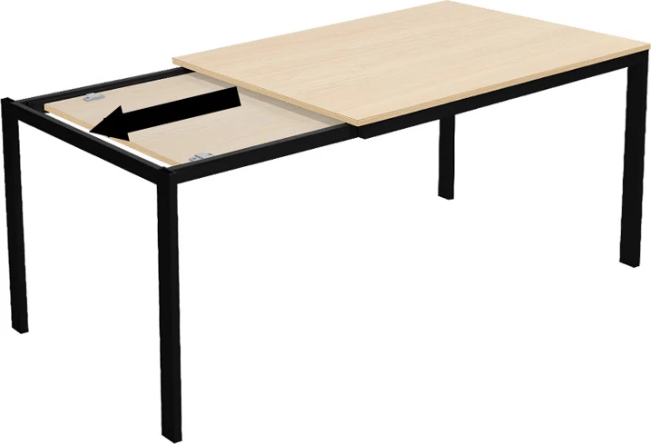 Tavolinë zgjatëse Extento, ngjyrë natyrale, këmbë metalike të zeza, 120-180x74x75cm