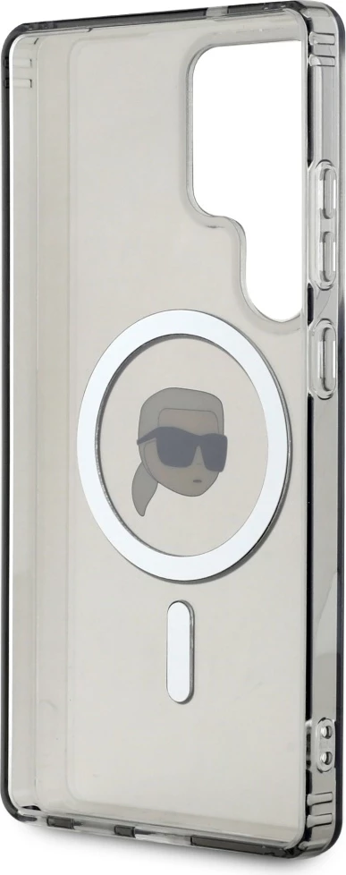 Mbështjellës Karl Lagerfeld Button Karl Head Printed Logo MagSafe për Samsung Galaxy S25 Ultra, i zi