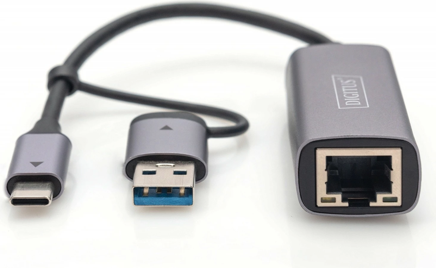 Adapter rrjeti LAN Digitus DN-3028, USB-C + USB-A, 2.5 Gbps, Gri