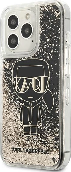 Mbështjellës Karl Lagerfeld KLHCP13LLGGKBK për iPhone 13/13 Pro 6.1", Liquid Glitter Gatsby, zi/artë