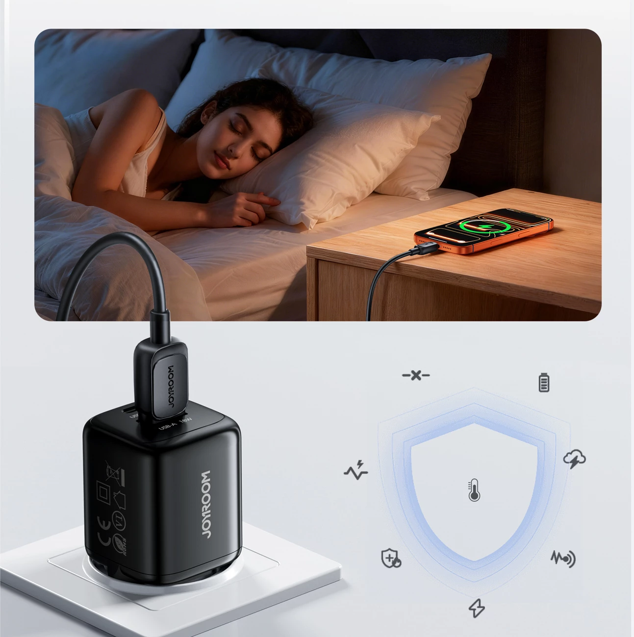 Karikues muri Joyroom JR-TG7 33W, 2x dalje USB-A + USB-C, me kabllo USB-C në Lightning 1m, i zi