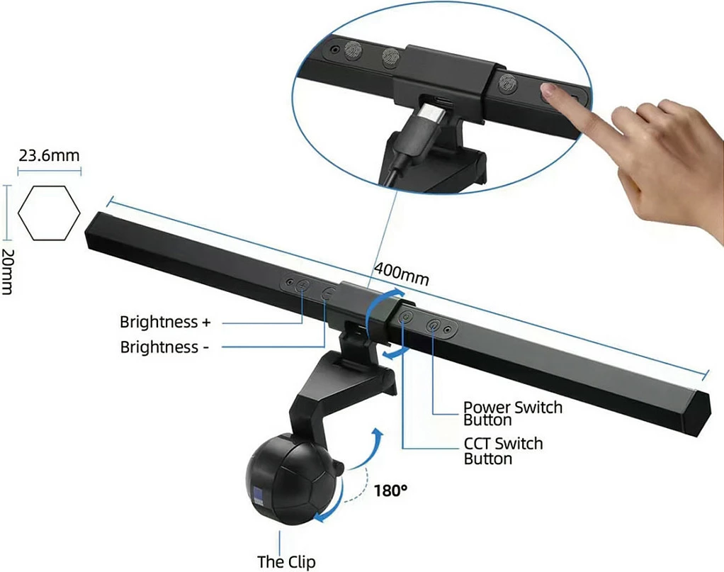 Dritë LED për monitor EQUIP 245450, USB, me dimmer, 6500K, e zezë