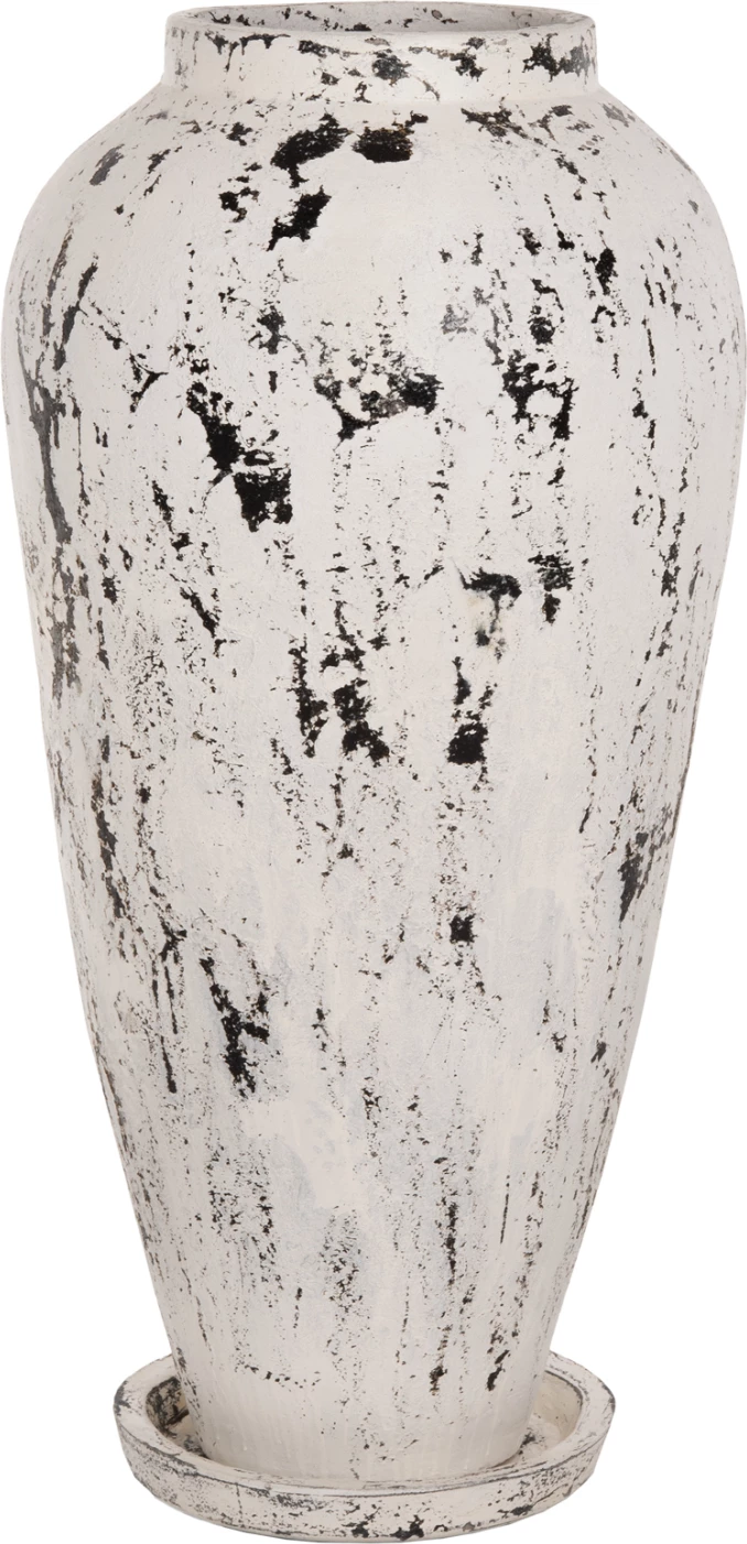 Vazo dekorative për dysheme me bazë pjate LAUREL FH7937 terrakota në patinë të bardhë Φ45x100Hcm