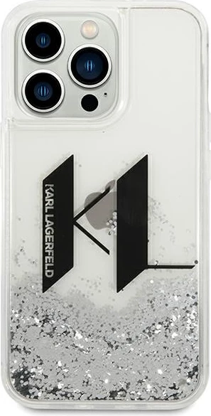 Mbështjellës Karl Lagerfeld KLHCP14LLBKLCS për iPhone 14 Pro 6.1", Liquid Glitter Big KL, argjendtë