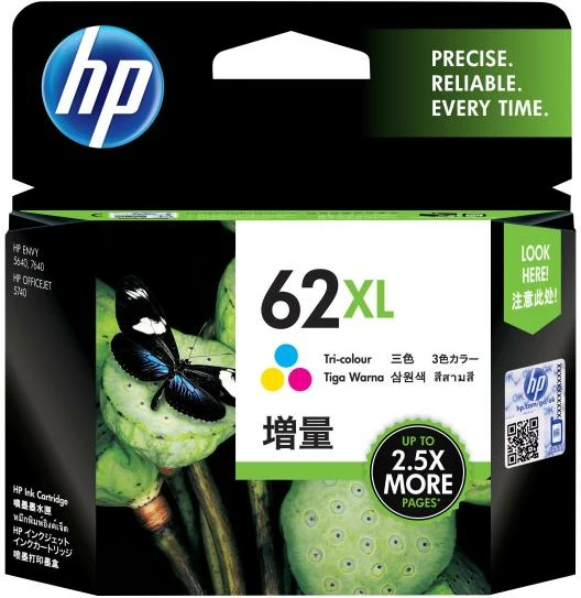 Fishek boje, HP, 62XL, rendiment i lartë, tri-ngjyrësh
