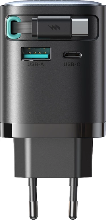 Karikues muri Joyroom JR-TCL02 GaN, 65W, 3 porta (USB-A, USB-C, kabllo USB-C), i zi