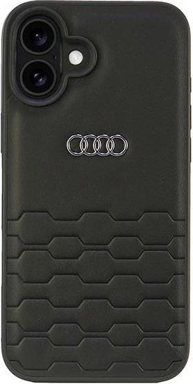 Mbështjellës Audi për iPhone 16 Plus 6.7", lëkurë sintetike, i zi, HardCase