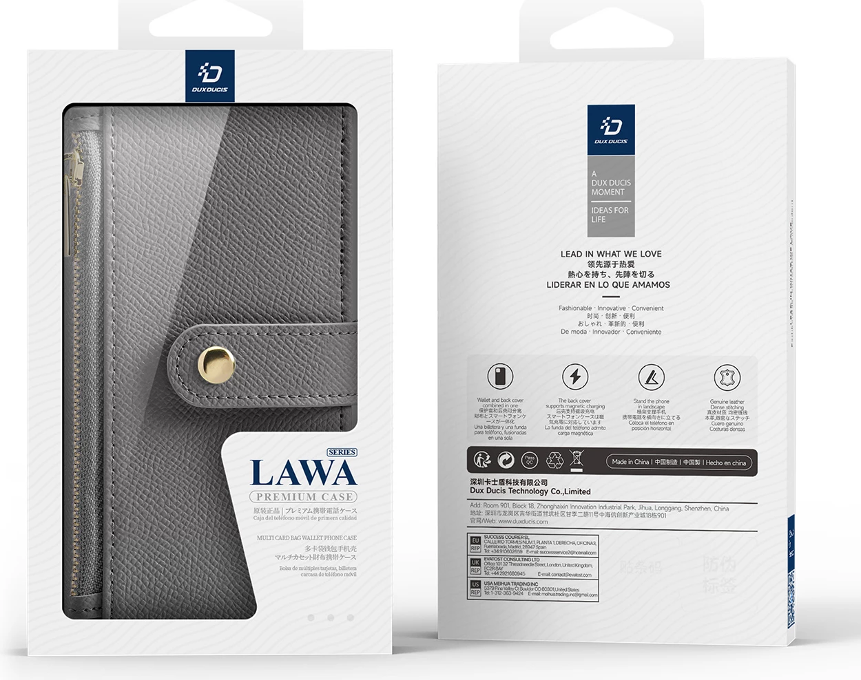 Mbështjellës Dux Ducis Lawa për iPhone 16 Pro, lëkurë, me portofol magnetik, Gri