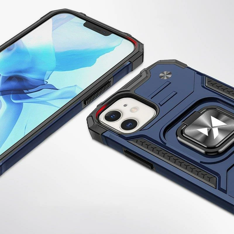 Mbështjellës Wozinsky Ring Armor për iPhone 14, me unazë dhe qëndrim, kaltër