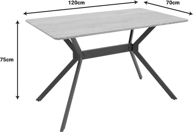 Tavolinë moderne MDF, këmbë metalike të zeza, natyrale, 120x70x75cm