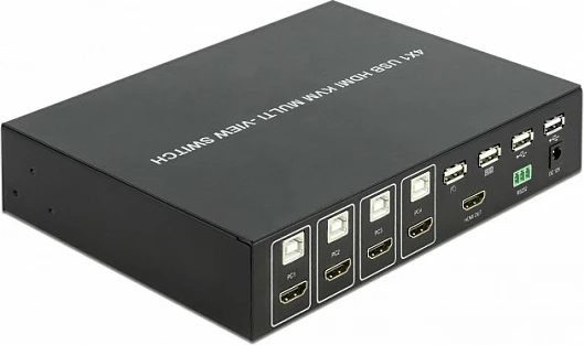 Switch KVM DeLOCK 11488, 4x HDMI në 1, USB 2.0, Multiview, 1080p 60Hz, i zi