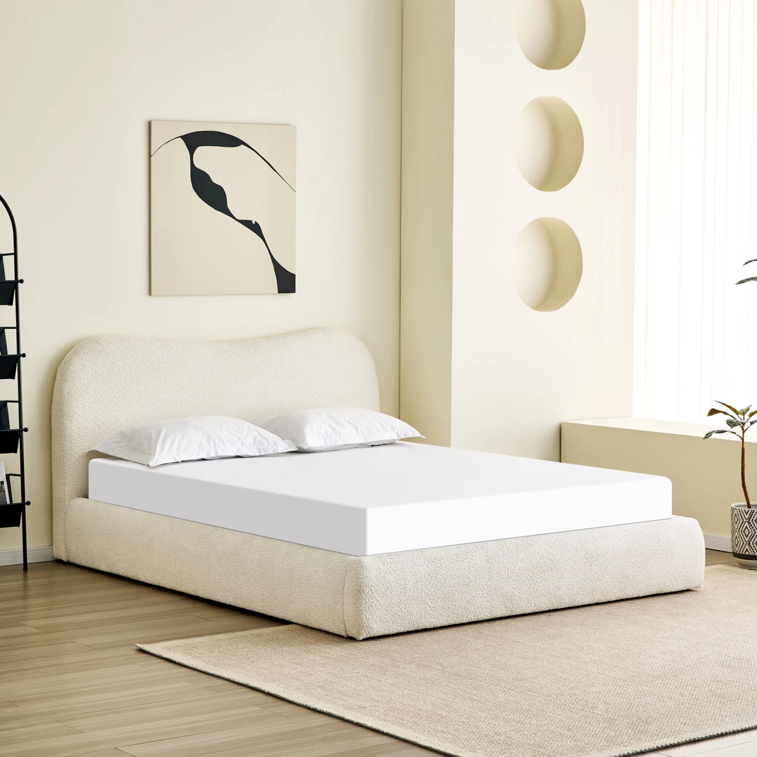 Krevat dopio ROYA, stof i bezhë, me hapësirë për depo, 160x200cm