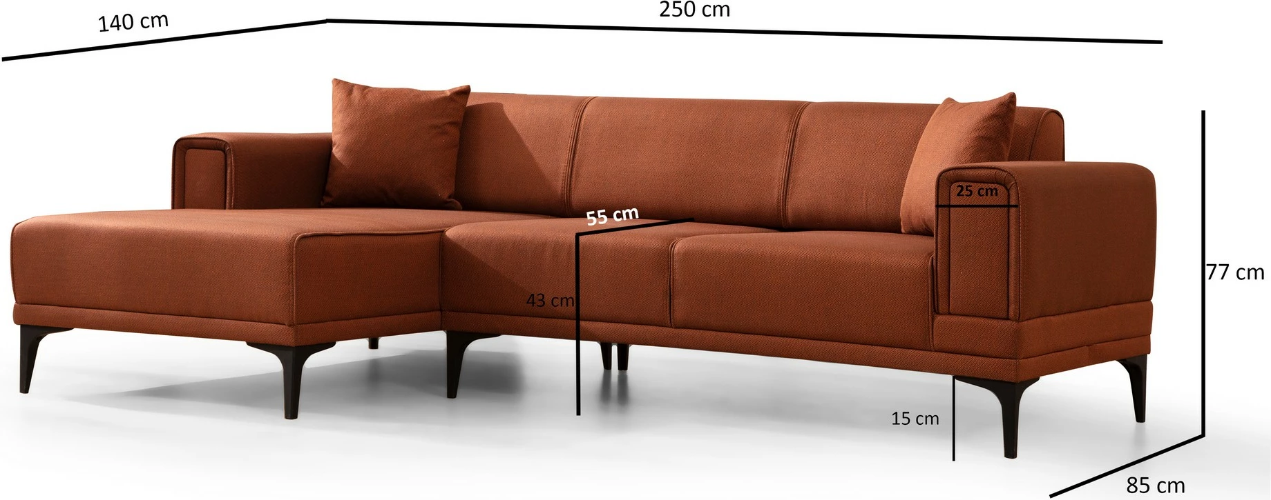 Kënd-sofë krevati Atelier del Sofa, Horizon majtas, ngjyrë e kuqe tullë