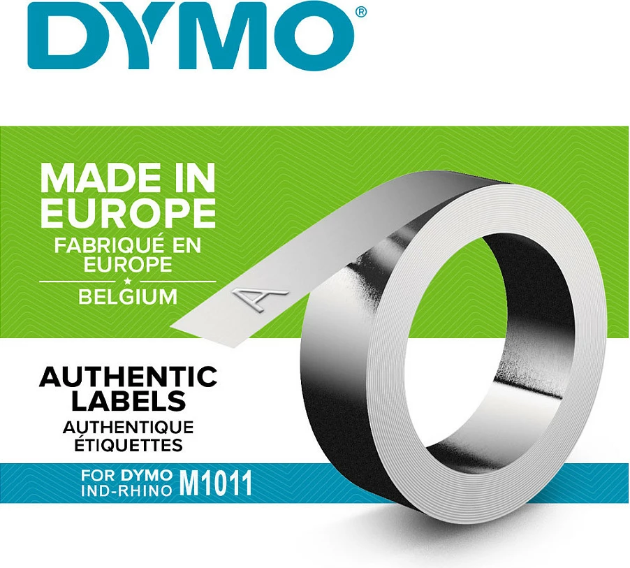 Shirit relievues DYMO Rhino, 12mm x 6.40m, çelik, jo ngjitës, argjendtë
