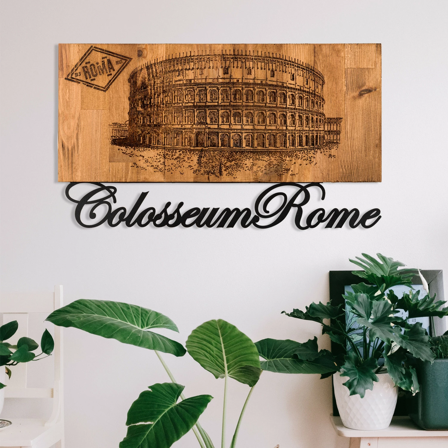 Aksesor dekorativ për mur, dru dhe metal, Colosseum, Wallity