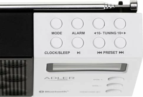 Radio digjitale PLL Adler AD 1908 AM/FM, Bluetooth 5.0, USB/SD, 20 memorje stacionesh, bateri 800 mAh, e bardhë