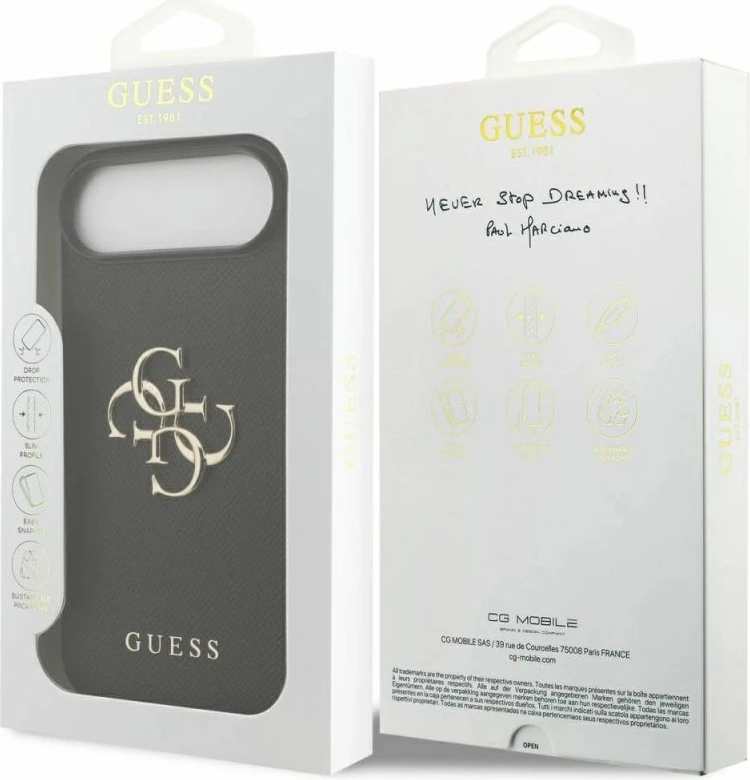 Kapak telefoni Guess Grained Big 4G & Classic Logo për iPhone Air, i zi