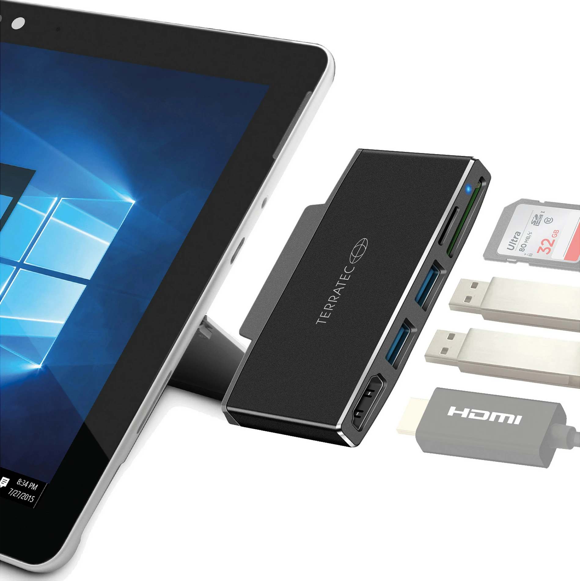 Adapter TerraTec Surface Connect GO1 për Microsoft Surface Go, HDMI 4K, 2x USB-A 3.2, lexues kartelash, i zi