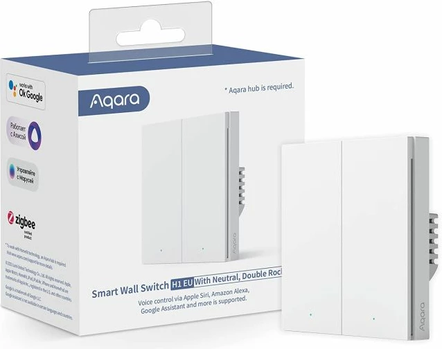 Switch muri smart Aqara H1 EU WS-EUK01 DOUBLE, Zigbee 3.0, me neutral, double switch, i bardhë