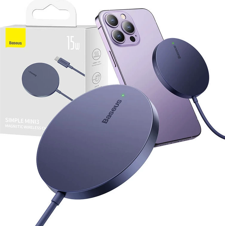 Karikues wireless magnetik Baseus Simple Mini3, 15W, vjollcë