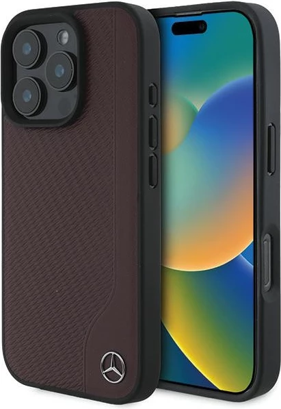 Mbështjellës Mercedes MB Wood Imitation Leather MagSafe për iPhone 16 Pro, Kuq
