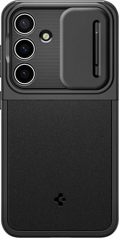 Mbështjellës Spigen Optik Armor për Samsung Galaxy S24, mbrojtje hibride TPU+PC, kapak rrëshqitës për kamerë, i zi