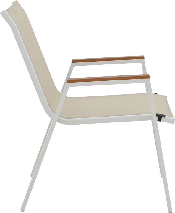 Tavolinë me karrige Synergy-Azelie set prej 3 copë ngjyrë e bardhë alumini dhe dru i përpunuar ngjyrë natyrale 80x80x74cm