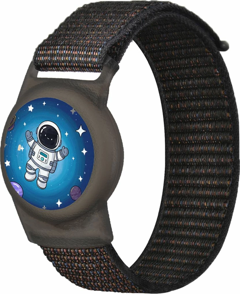 Mbështjellës për AirTag Hurtel WAT-67-0Y2S me rrip najloni, motiv astronaut, i zi