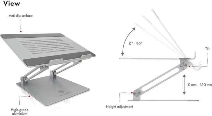 Mbajtëse laptopi ICYBOX IB-NH300 deri 17\", e rregullueshme, e palosshme, alumini, argjendtë