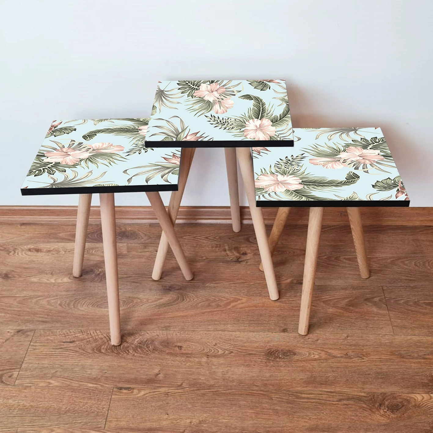 Set tavolinash ndihmëse të mbivendosura, 3 copë, Skye Decor, 3Shp207, ngjyrë kaltër, rozë e lehtë, e gjelbër