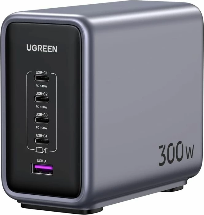 Karikues USB UGREEN Nexode 90903B, 300W GaN II, 5 porta (4x USB-C + 1x USB-A), PD 3.1, kabllo 2m, gri, Box