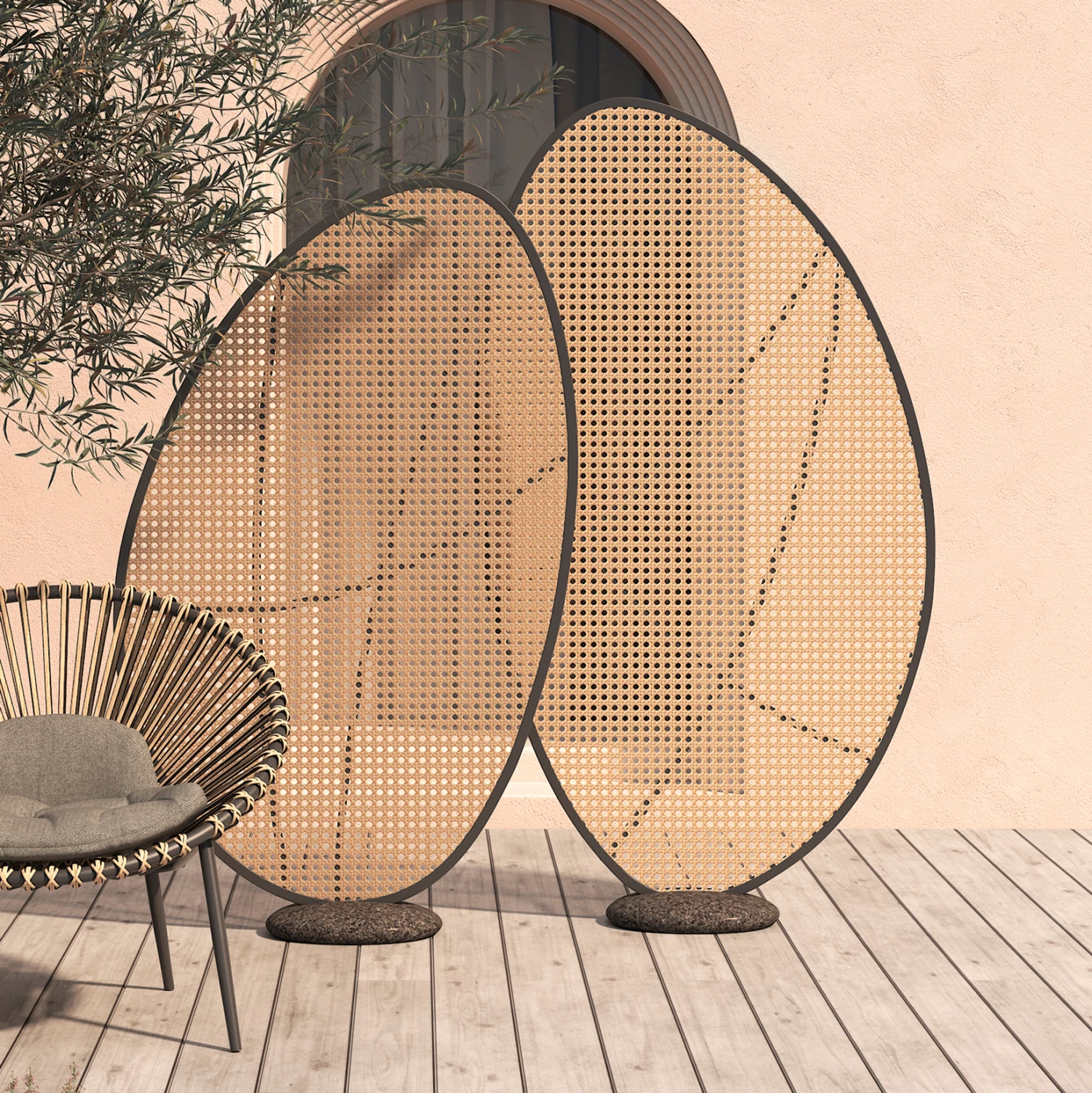 Përdarës alumini KOMORABI, kornizë antracit, thurje bezhë, 110x33x199cm