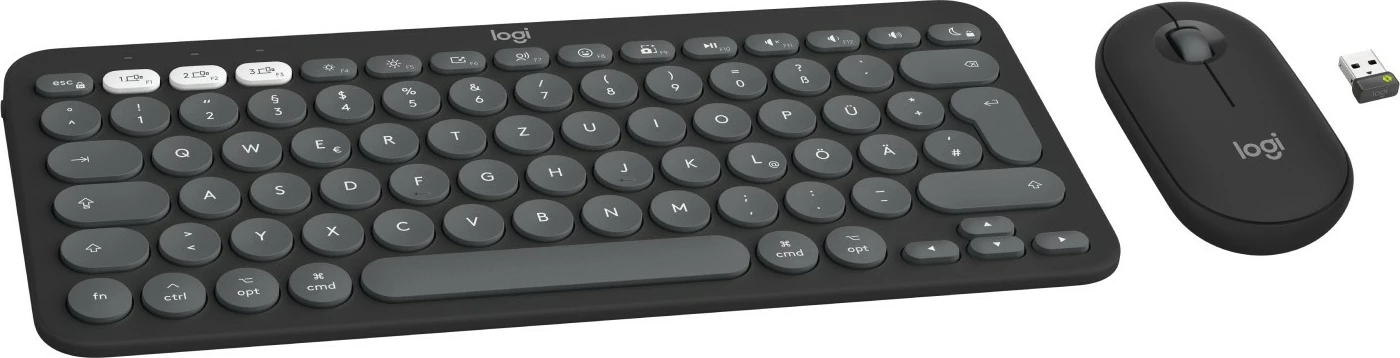 Set maus e tastierë Logitech Pebble 2 Combo për Mac, Wireless, Bluetooth, QWERTZ, Graphite