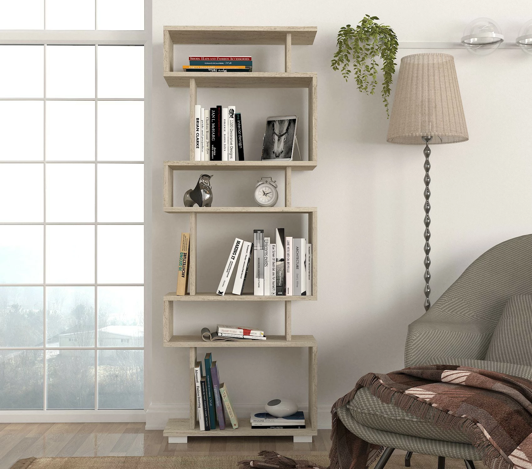 Raft librash Hanah Home, ngjyrë travertin, koncept mermeri, 60x165x19.5cm
