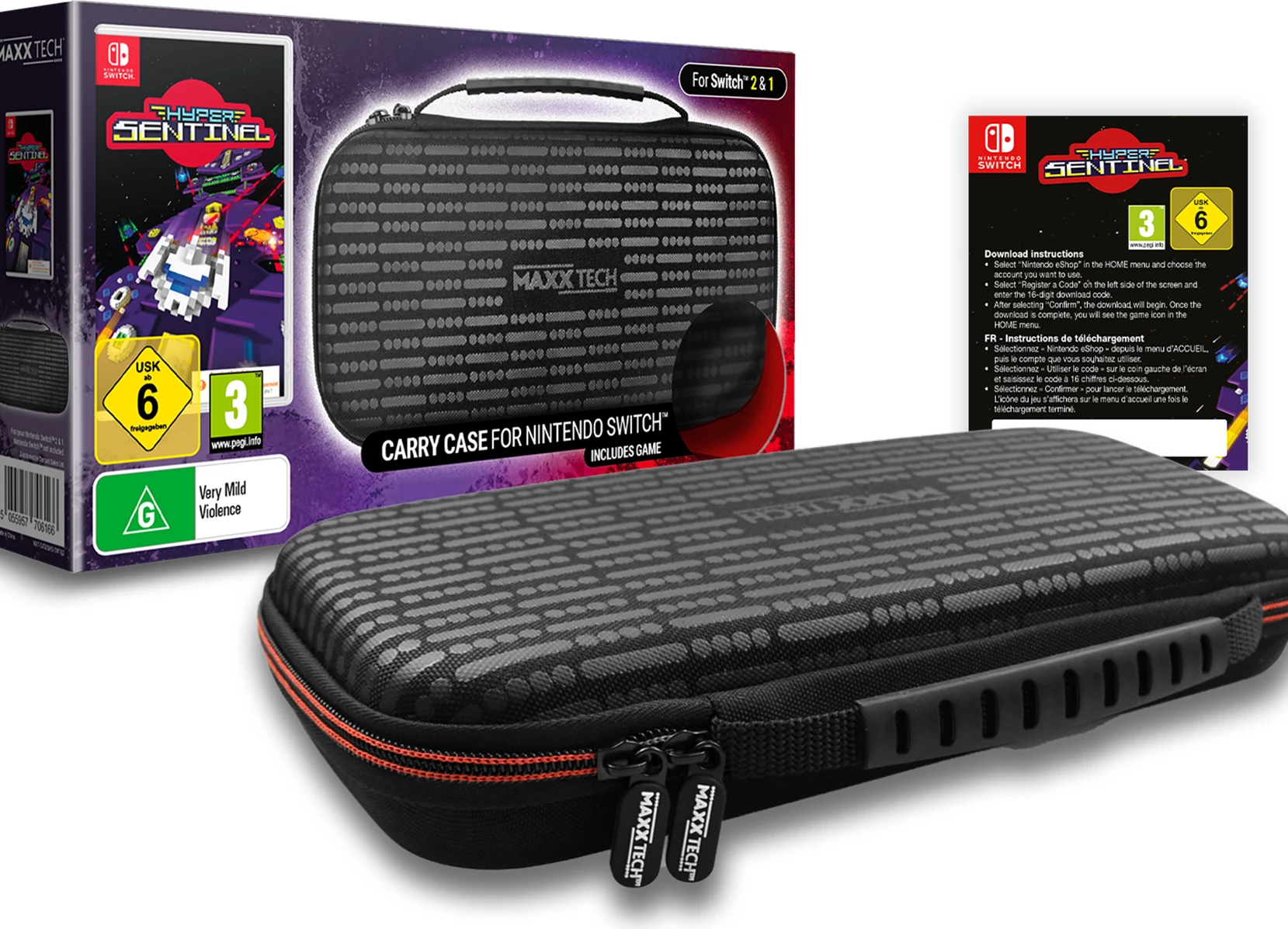 Set torbicë MAXX TECH Carry Case + lojë Hyper Sentinel 2-në-1 për Nintendo Switch (1/2), e zezë