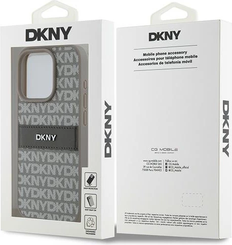 Mbështjellës DKNY Mono Stripe & Metal Logo për iPhone 15 Pro, Bezhe