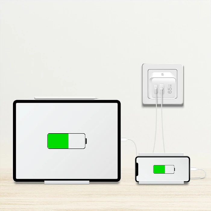 Karikues LogiLink 65W GaN, USB-A QC + USB-C PD, i bardhë