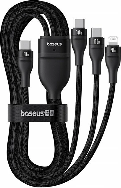 Kabllo USB-C Baseus Flash Series 3 3-në-1 100W 1.5 m (2x USB-C + Lightning), e zezë