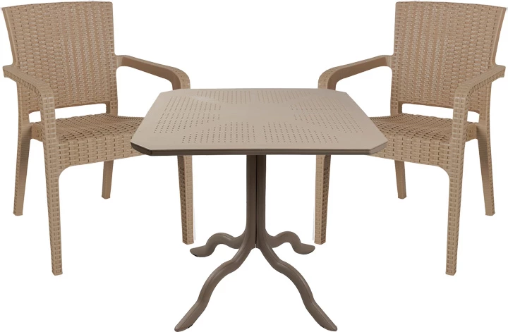 Set tavolinë me karrige për terasë, Icoan-Halcyon, PP, ngjyrë kapuçino, 3 copë