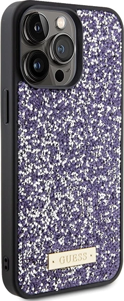 Mbështjellës Guess Rhinestone Metal Logo për iPhone 15 Pro Max, rozë