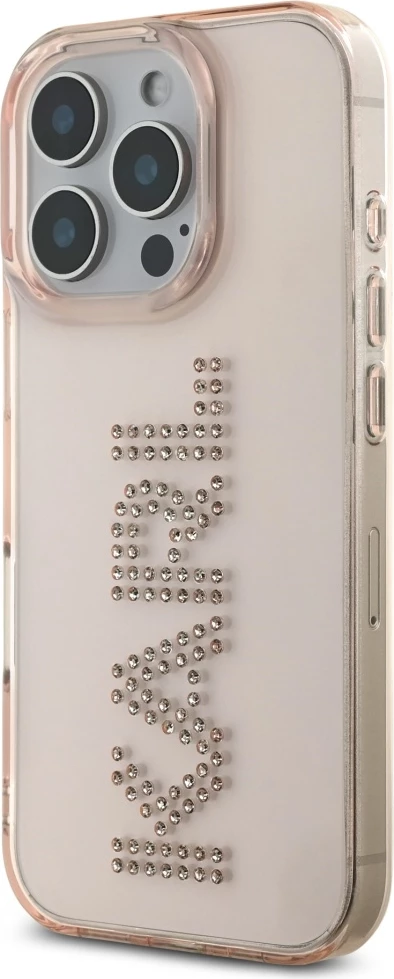 Mbështjellës Karl Lagerfeld IML Rhinestones Logo për iPhone 16 Pro Max, Rozë