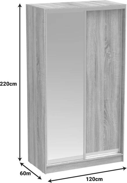 Dollap me dy dyer rrëshqitëse, pasqyrë, ngjyrë wenge, 120x60x220cm